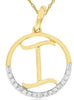 .02CT DIAMOND 14KT 2 TONE GOLD CLASSIC I INITIAL CIRCULAR FUN FLOATING PENDANT