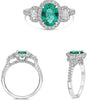 ESTATE 1.61CT DIAMOND & AAA EMERALD PLATINUM OVAL & ROUND 3 STONE ENGAGMENT RING