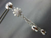 ESTATE LARGE .05CT DIAMOND 18KT WHITE GOLD MATTE & SHINY FLOWER HANGING EARRINGS