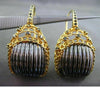 ESTATE LARGE .30CT DIAMOND 14K BLACK & YELLOW GOLD BASKET WOVEN HANGING EARRINGS