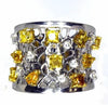 EXTRA LARGE 2.33CT WHITE & FANCY YELLOW DIAMOND 18K 2 TONE GOLD MULTI SHAPE RING