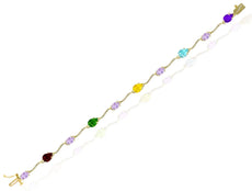 6.17CT DIAMOND & AAA MULTI GEM 14KT YELLOW GOLD MULTI SHAPE LOVE TENNIS BRACELET