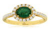 1.08CT DIAMOND & AAA EMERALD 14K YELLOW GOLD 3D OVAL & ROUND SOLITAIRE HALO RING