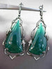 ANTIQUE MASSIVE 36.20CT DIAMOND & GREEN AGATE 14K BLACK GOLD 3D HANGING EARRINGS