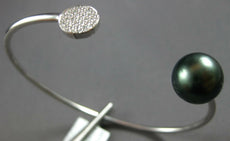 .12CT DIAMOND & TAHITIAN PEARL 18KT WHITE GOLD 3D PAVE FLEXIBLE BANGLE BRACELET