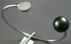 .12CT DIAMOND & TAHITIAN PEARL 18KT WHITE GOLD 3D PAVE FLEXIBLE BANGLE BRACELET
