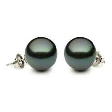ESTATE AAA 12MM TAHITIAN PEARL 14KT WHITE GOLD CLASSIC SOLITAIRE STUD EARRINGS