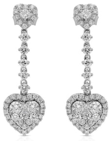 1.71CT DIAMOND 18KT WHITE GOLD 3D TRIPLE HEART BY THE YARD LOVE HANGING EARRINGS