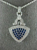 LARGE 1.58CT DIAMOND & AAA SAPPHIRE 14KT WHITE GOLD 3D TRIANGULAR PENDANT #2759