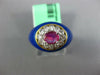 ESTATE .60CT DIAMOND & AAA RUBY & BLUE ENAMEL 18K YELLOW GOLD 3D FLOWER FUN RING