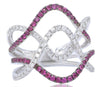 WIDE .97CT DIAMOND & AAA RUBY 14K WHITE GOLD MULTI ROW CRISS CROSS INFINITY RING