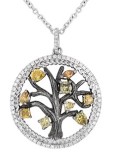 1.83CT WHITE & MULTI COLOR DIAMOND 18KT WHITE GOLD MULTI SHAPE CIRCULAR PENDANT
