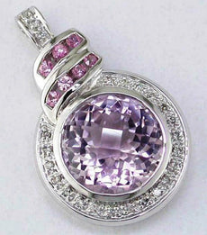 6.27CT DIAMOND & AAA PINK SAPPHIRE & AMETHYST 14KT WHITE GOLD ROUND FUN PENDANT