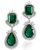 LARGE 39.78CT DIAMOND & AAA EMERALD 18KT YELLOW GOLD & PLATINUM HANGING EARRINGS