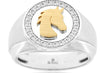 LARGE .25CT DIAMOND 14KT 2 TONE GOLD 3D MATTE & SHINY CIRCULAR HORSE MENS RING