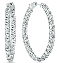 5.0CT DIAMOND 14KT WHITE GOLD 3D CLASSIC ROUND INSIDE OUT HOOP HANGING EARRINGS