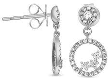 .34CT DIAMOND 14K WHITE GOLD 3D FLOWER BEZEL CIRCLE OF LIFE FUN HANGING EARRINGS