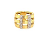WIDE .36CT DIAMOND 18KT 2 TONE GOLD 3D MATTE & SHINY MULTI ROW DOUBLE BAR RING