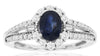 1.56CT DIAMOND & AAA SAPPHIRE 14KT WHITE GOLD OVAL ROUND & BAGUETTE FLOWER RING