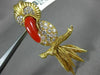 ESTATE EXTRA LARGE 2.90CT DIAMOND & AAA CORAL 18KT YELLOW GOLD PARROT BROOCH PIN