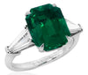 LARGE 5.20CT DIAMOND & AAA EMERALD PLATINUM EMERALD CUT 3 STONE ENGAGEMENT RING