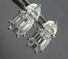 1.0CT DIAMOND 18K WHITE GOLD BAGUETTE ASSCHER & MOON STONE CLUSTER STUD EARRINGS