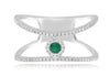 ESTATE .24CT DIAMOND & AAA EMERALD 14K WHITE GOLD 3D FLOWER DOUBLE BAND FUN RING