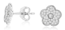 .25CT DIAMOND 14KT WHITE GOLD ROUND CLASSIC PAVE SOLITAIRE FLOWER STUD EARRINGS