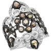 LARGE .90CT WHITE & MOCHA ROSE CUT DIAMOND 18KT WHITE GOLD 3D OPEN FILIGREE RING