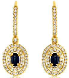 1.15CT DIAMOND & AAA SAPPHIRE 14KT YELLOW GOLD OVAL & ROUND LEVERBACK EARRINGS