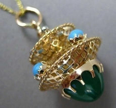 ANTIQUE LARGE 14KT ROSE GOLD UNIQUE LAMP PENDANT WITH JADE & TURQUOISE #22043