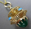 ANTIQUE LARGE 14KT ROSE GOLD UNIQUE LAMP PENDANT WITH JADE & TURQUOISE #22043