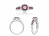ESTATE .91CT DIAMOND & AAA RUBY 14KT WHITE GOLD 3D FLOWER HALO ENGAGEMENT RING