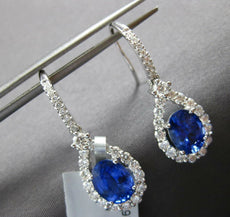3.99CT DIAMOND & AAA SAPPHIRE 18KT WHITE GOLD 3D OVAL TEAR DROP HANGING EARRINGS