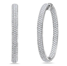 LARGE 6.19CT DIAMOND 18KT WHITE GOLD 3D 3 ROW INSIDE OUT HOOP HANGING EARRINGS