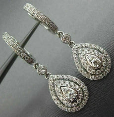 ESTATE 1.02CT DIAMOND 14KT WHITE GOLD 3D TEAR DROP HALO HUGGIE HANGING EARRINGS