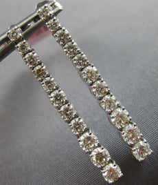 ESTATE LARGE 2.10CT DIAMOND 14KT WHITE GOLD ROUND JOURNEY FLEXIBLE BAR HANGING EARRINGS