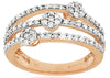 WIDE .63CT DIAMOND 14KT ROSE GOLD PAST PRESENT FUTURE 3 FLOWER DIAGONAL FUN RING
