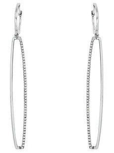 .33CT DIAMOND 14KT WHITE GOLD 3D ELONGATED OVAL SQUARE HUGGIE HANGING EARRINGS