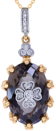 6.72CT DIAMOND & AAA SMOKEY QUARTZ 14KT ROSE & WHITE GOLD 3D FLOWER FUN NECKLACE