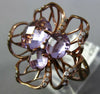 ESTATE LARGE 5.80CT DIAMOND & AAA AMETHYST 14K ROSE GOLD 3D FLOWER ROSE FUN RING