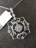 LARGE .78CT DIAMOND 18KT WHITE GOLD 3D FLOWER FILIGREE SQUARE FLOATING PENDANT