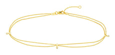 .05CT DIAMOND 14KT YELLOW GOLD 3 STONE BY THE YARD DOUBLE STRAND ANKLE /BRACELET