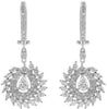 LARGE 1.80CT DIAMOND 18KT WHITE GOLD ROUND & PEAR SHAPE FLOWER HANGING EARRINGS