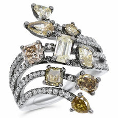 ESTATE LARGE 3.54CT WHITE & MULTI COLOR DIAMOND 18KT BLACK GOLD ANNIVERSARY RING