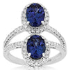 LARGE 3.26CT DIAMOND & AAA TANZANITE 14K WHITE GOLD OVAL & ROUND FLOWER FUN RING