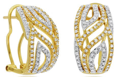 WIDE .78CT DIAMOND 14KT YELLOW GOLD 3D MULTI LEAF OPEN FILIGREE HANGING EARRINGS