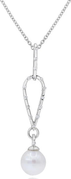 .07CT DIAMOND & AAA SOUTH SEA PEARL 14KT WHITE GOLD SOLITAIRE FLOATING PENDANT
