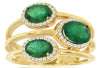 1.78CT DIAMOND & AAA EMERALD 14KT YELLOW GOLD ROUND & OVAL 3 ROW HALO FUN RING