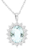 LARGE 2.65CT DIAMOND & AAA AQUAMARINE 14K WHITE GOLD OVAL & ROUND FLOWER PENDANT